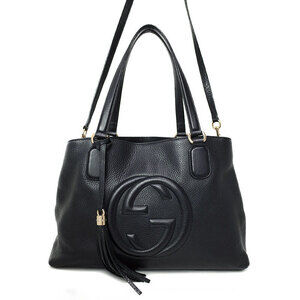 GUCCI SOHO Leather Working 2way Tote Shoulder Bag Black